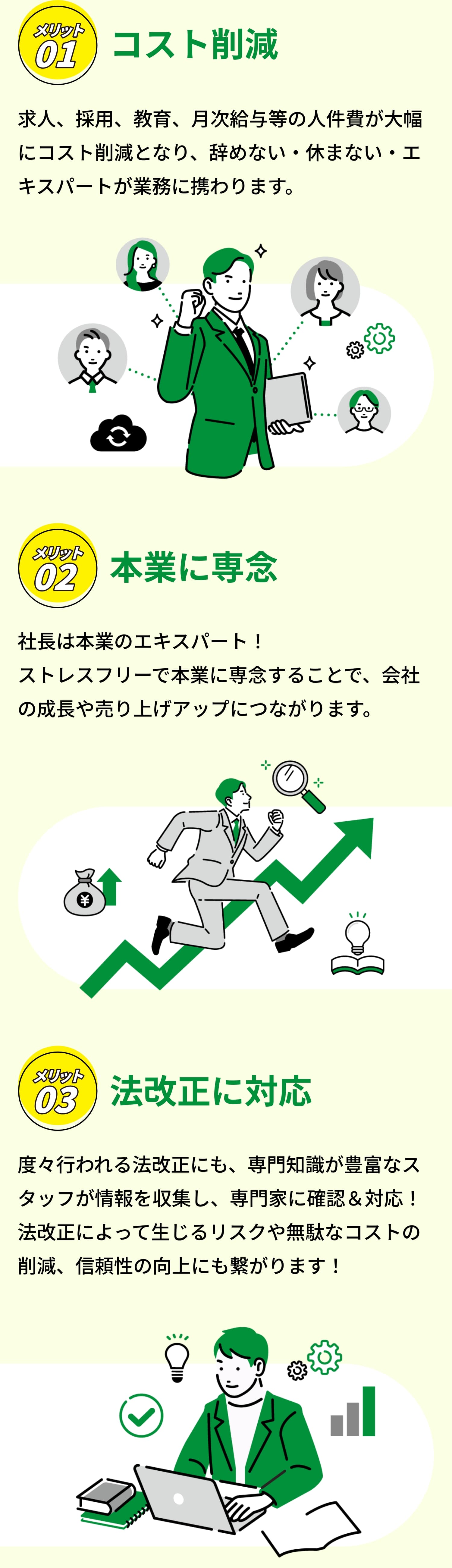 ①コスト削減②本業に専念③法改正に対応