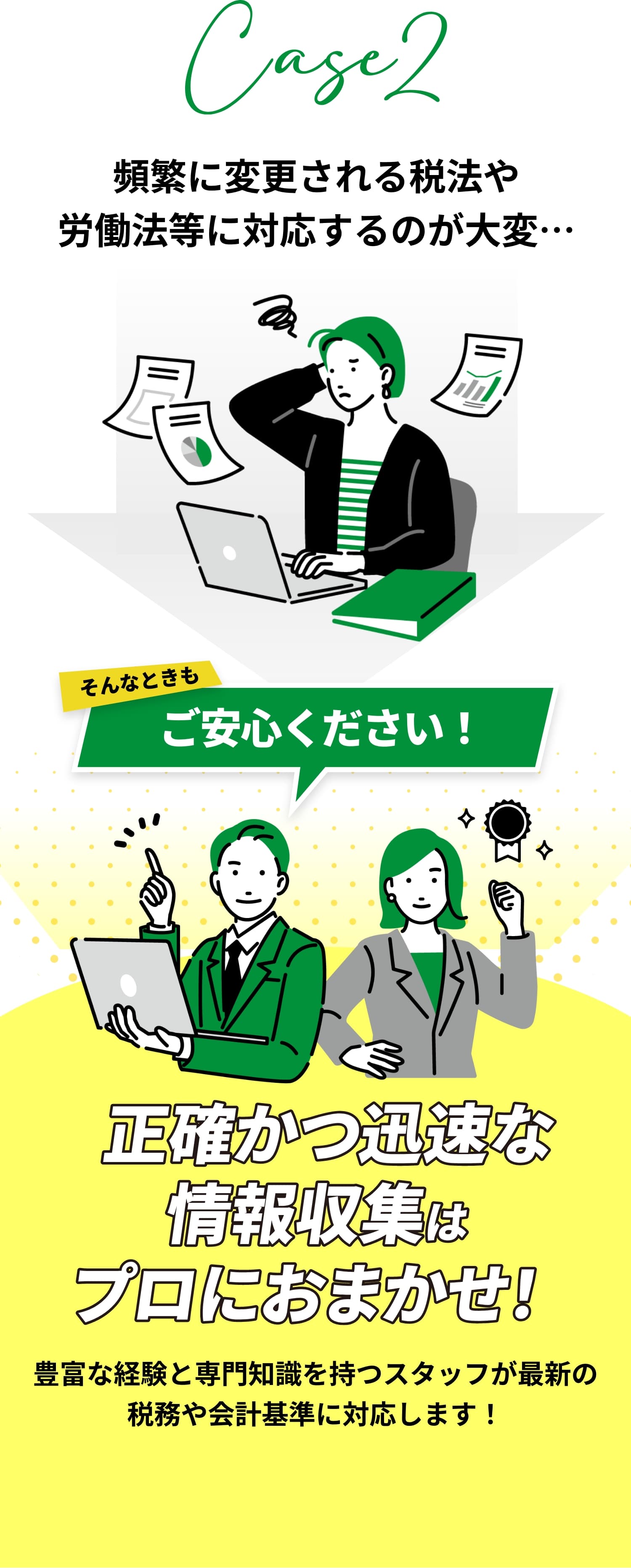頻繁に変更される税法や労働法に対応するのが大変、、、
